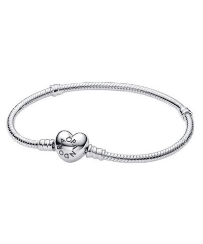 Pandora Moments Silver Bracelet With Heart Shaped Clasp 590719-17 For Women